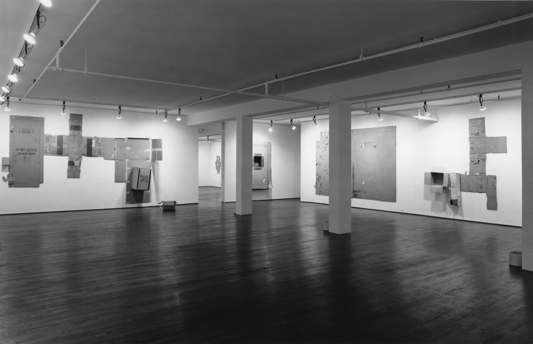Installation view of Robert Rauschenberg: Cardboards, at Leo Castelli, New York, 1971, with Castelli / Small Turtle Bowl (Cardboards) (1971) second from right (pages 24-25). Image Castelli Gallery, New York. Photo by Geoffrey Clements.&nbsp;