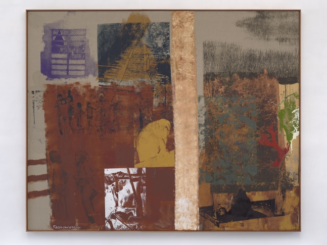 My Panare Dream With Yutaje / ROCI VENEZUELA

1985

silkscreen ink, acrylic, and graphite on canvas

92 ⅛&amp;nbsp;x 114 inches (234 x 289.5 cm)

&amp;copy; 2022 The Robert Rauschenberg Foundation, Licensed by VAGA at Artists Rights Society (ARS), New York. Photo: Ron Amstutz, courtesy of The Robert Rauschenberg Foundation and Mnuchin Gallery, New York.